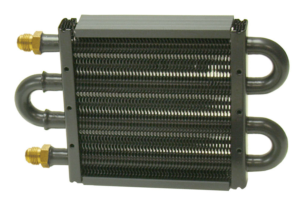 Derale Power Steering Cooler 4 Pass 8.125 x 5 x 0.75 Inches Aluminum Copper Tube Type with Black Powder Coat, 6 AN Male Inlet/Outlet