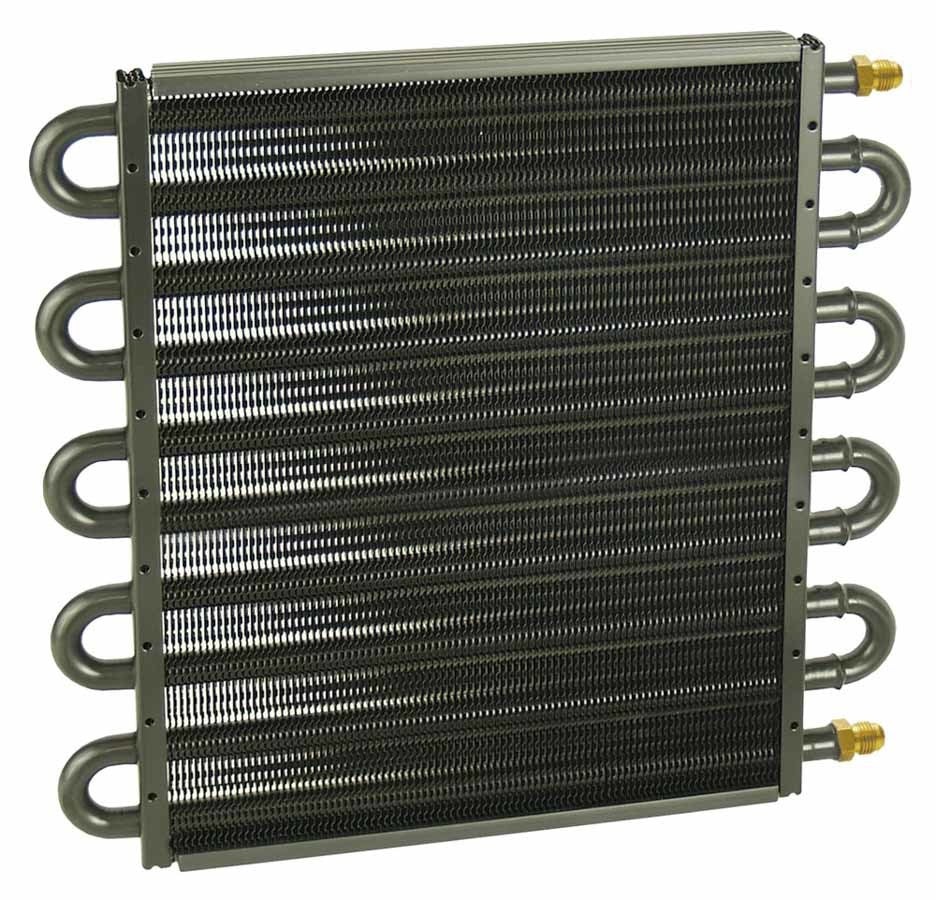 Derale 13318 Tube & Fin Cooler for Automatic Transmission with 6AN Male Inlet and Outlet, 13.5 x 12.625 x 0.75 Inches, Aluminum and Copper Construction, Black Powder Coat Finish