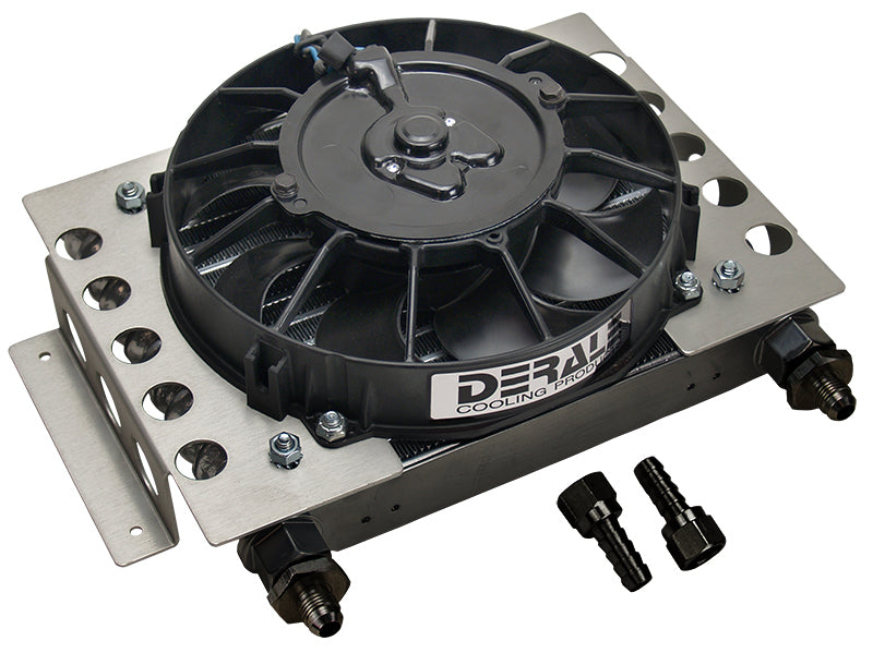 Derale 13750 Remote Oil Cooler with Fan, 12.75 x 9.375 x 4.313 Inches, Plate and Fin Type, Aluminum, Black Powder Coat, Universal Fit