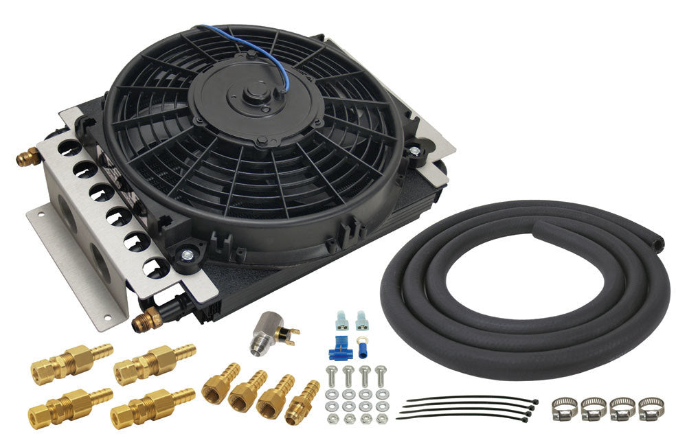 Derale 13900 Electra-Cool Fluid Cooler and Fan with 15.75 x 11.5 x 5 Inch Tube Type Design and 6 AN Male Fittings