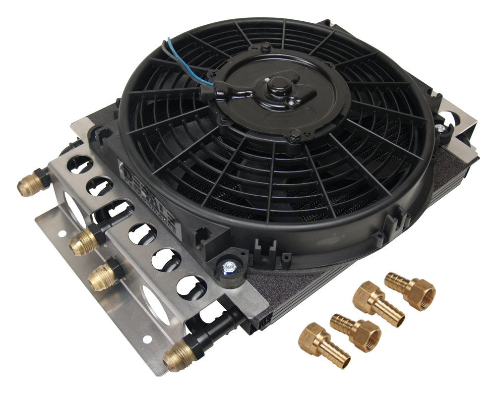 DERALE Dual Circuit Oil Cooler with Fan 8AN 8 Pass Aluminum and Copper Construction