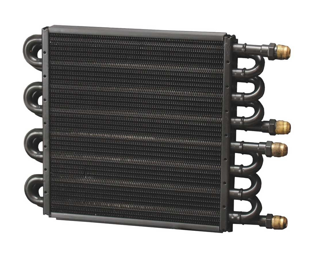 Derale 15301 Dual Circuit Oil Cooler 8 & 8 Pass with 8AN Male Inlet and Outlet, Aluminum and Copper Construction, Black Powder Coat Finish