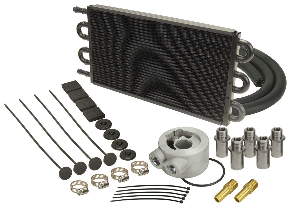Derale 15502 Hd Engine Oil Cooler 16.63 Inch Length Aluminum Copper Tube Type with Black Powder Coat Finish