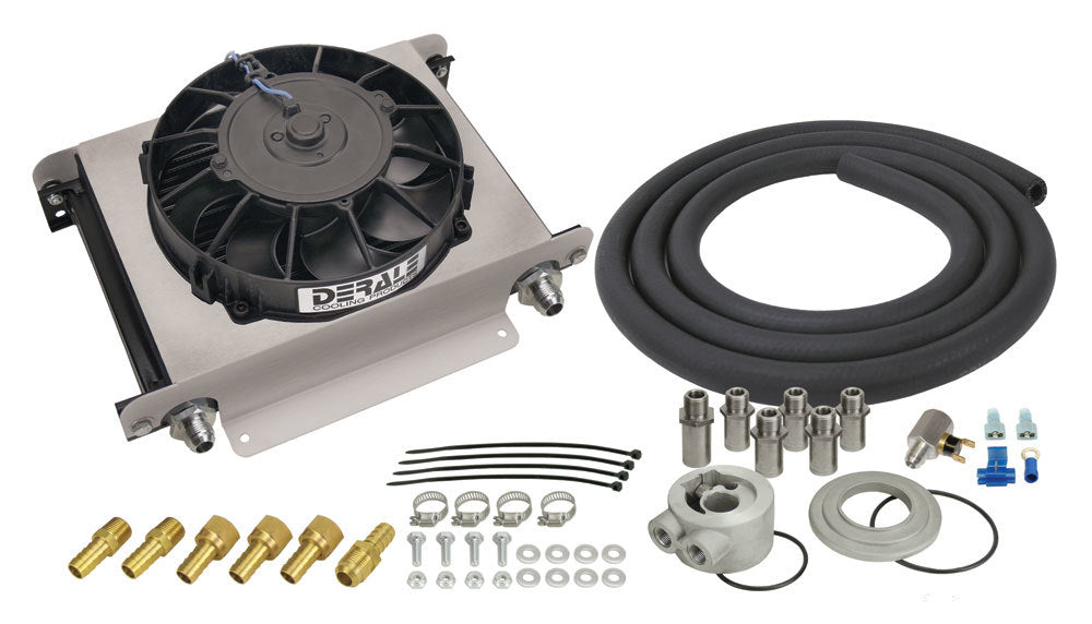 Derale Hyper-Cool Engine Oil Cooler Kit Part 15660 with Plate Type Cooler, 13 x 10 x 5.625 Inches, Black Aluminum Finish