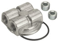 Derale 15746 Oil Filter Adapter with Bypass, Block Mount, 3/4-16 Inch Center Thread, 1/2 Inch NPT Dual Inlets and Outlets, Aluminum, Polished Finish