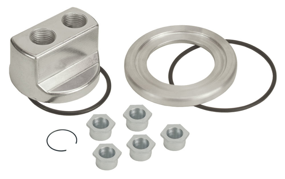 Derale 15747 Oil Filter Adapter Bypass Block Mount Aluminum Polished 1/2 Inch NPT Inlet and Outlet
