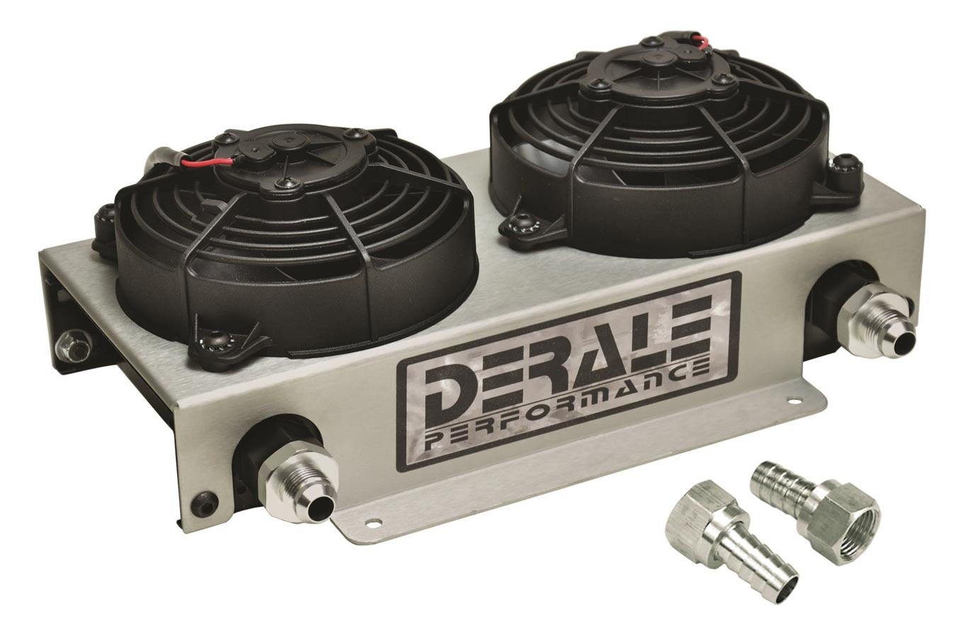 DURALALE Part 15840 Remote Oil Cooler with Fan, 13 x 7.44 x 4.88 Inches, Plate Type, Aluminum, Black Powder Coat, 10 AN Female Inlet/Outlet, 8 AN Male Fittings