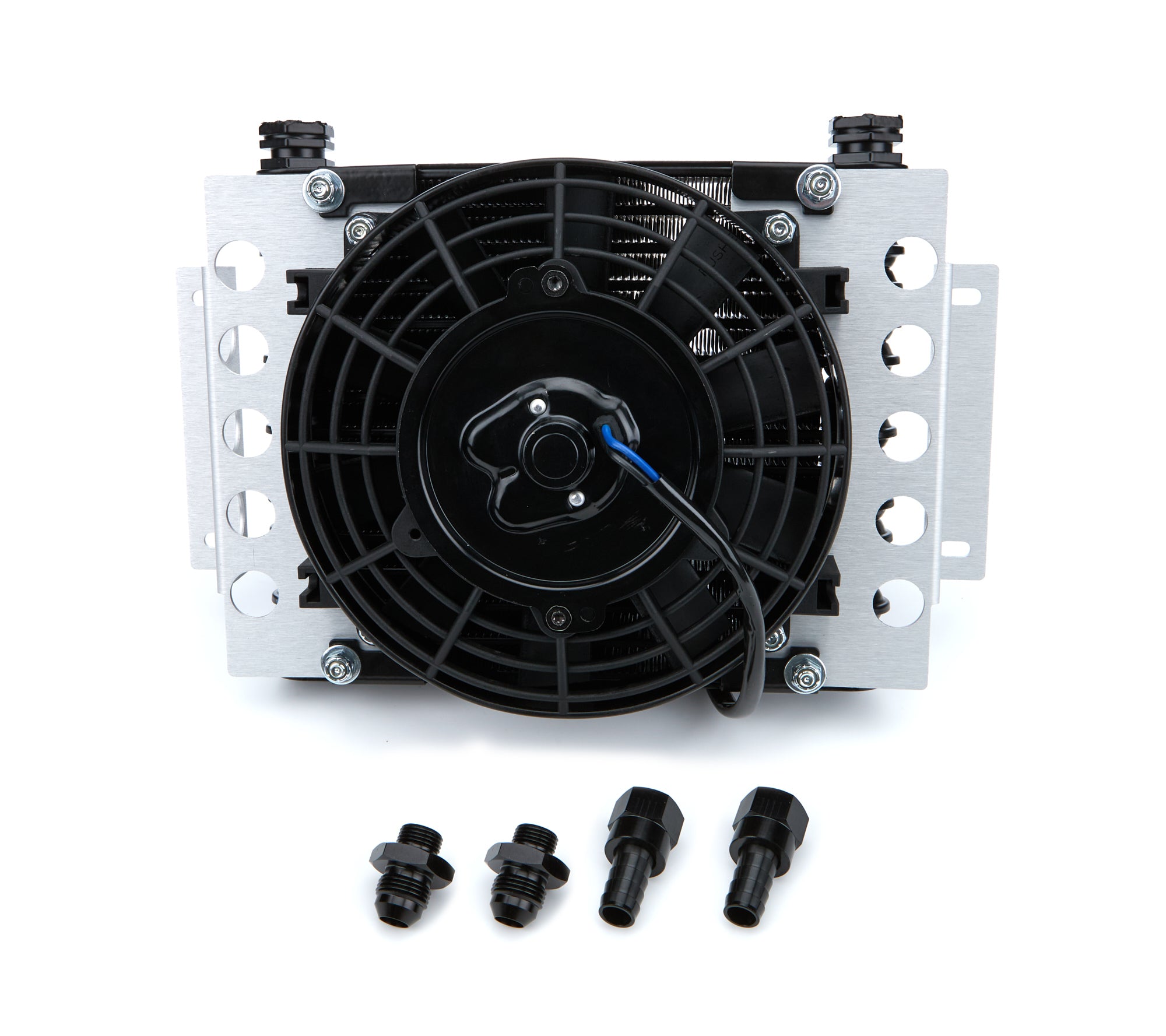 Derale 15850 Remote Oil Cooler with Fan, 12.75 x 9.375 Inches, Plate and Fin Design, Aluminum Black Powder Coat, Universal Fit