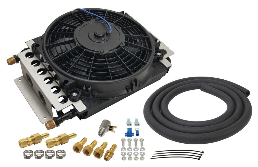 Derale Fluid Cooler and Fan 15900, 15.75 x 11.5 x 5 Inches Tube Type Aluminum Cooling Kit for Automatic Transmissions