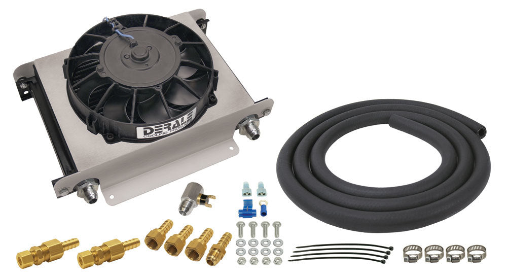 Derale 15960 Hyper-Cool Transmission Cooler Kit with Plate Type Fluid Cooler and Fan, 13 x 10 x 5.625 inches, Black Aluminum