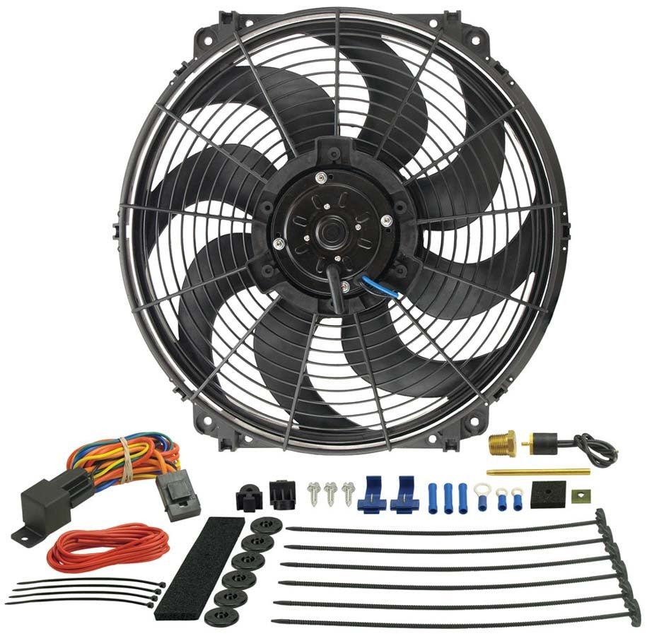 Derale 16016 16-Inch Tornado Electric Cooling Fan Kit with Thermostat, Curved Blade, 2175 CFM, 12V