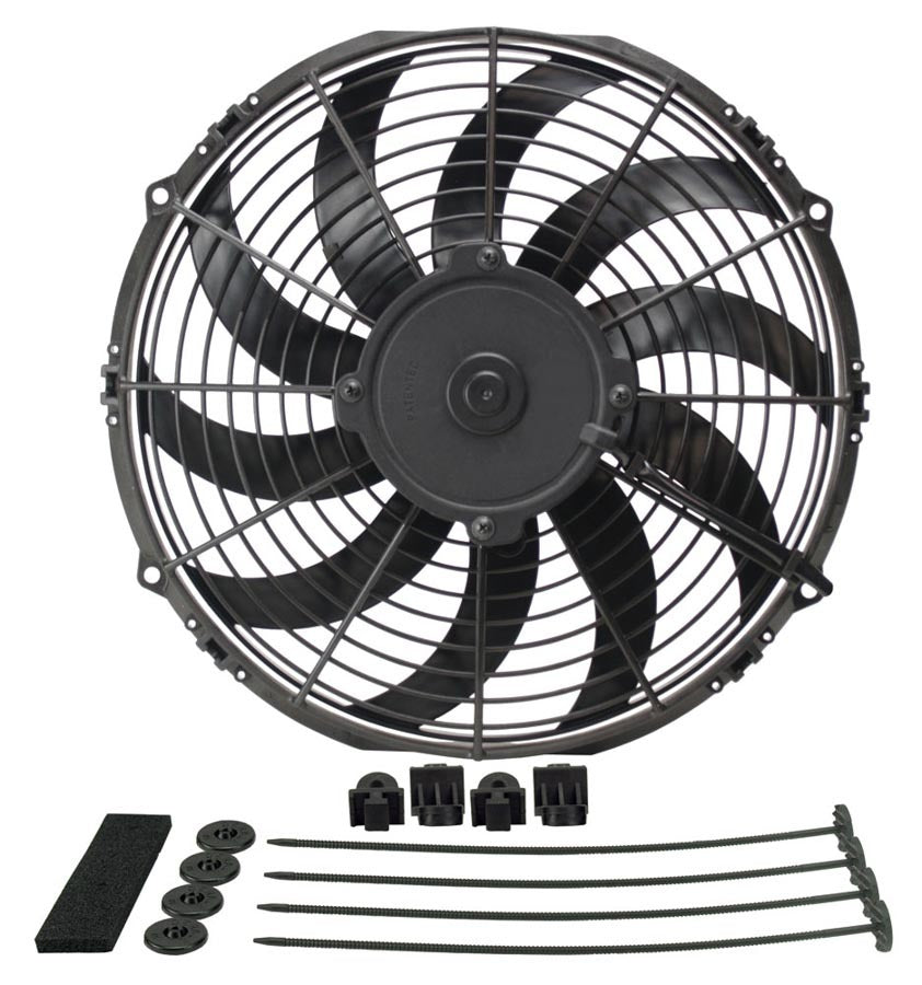 Derale 16112 12-Inch High Output Electric Cooling Fan, 1328 CFM, 12 Volt, Curved Blade Puller Fan