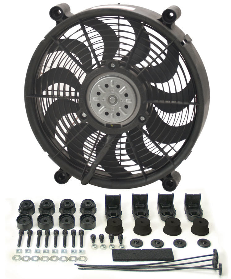 DERALE 16214 14-Inch High Output Radiator Fan with 2100 CFM, Push/Pull Operation, Curved Blades, 12V Electric Cooling Fan Kit