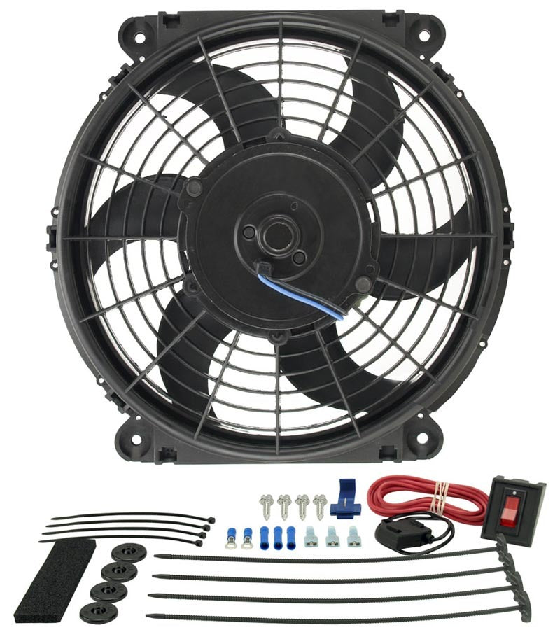 Derale 16510 10 Inch Tornado Electric Cooling Fan with 650 CFM, Push/Pull, Curved Blade, 12V, Plastic Mounting Kit