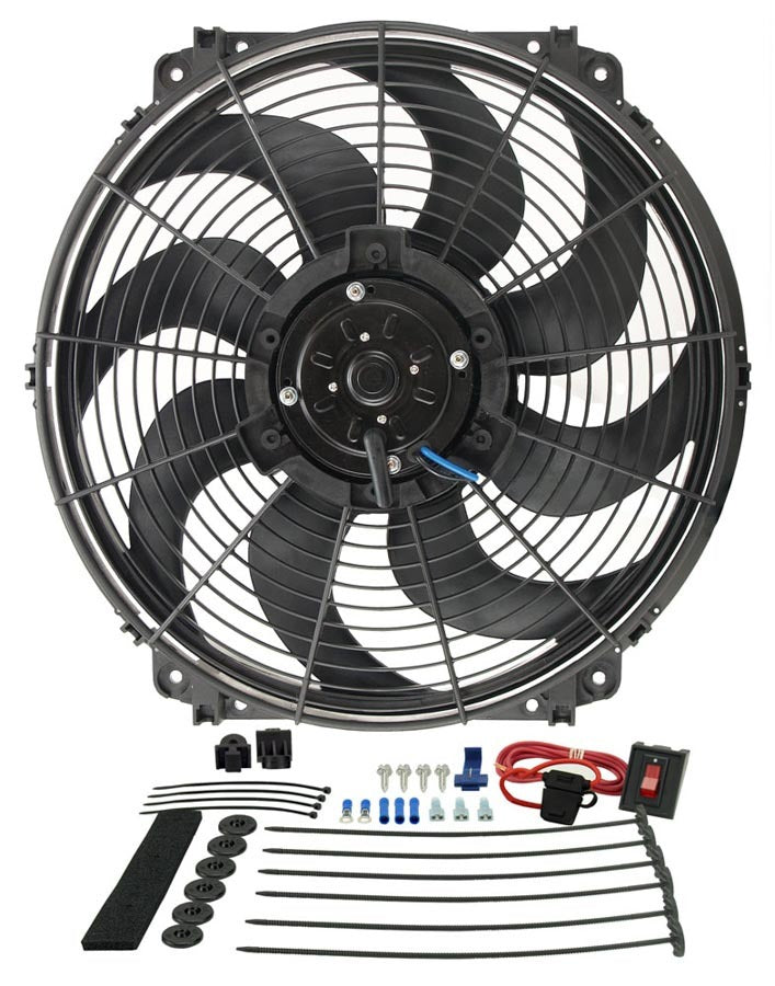 Derale 16516 16-Inch Tornado Electric Cooling Fan with 2175 CFM Airflow, Curved Blade, 12V Power, Includes Installation Kit
