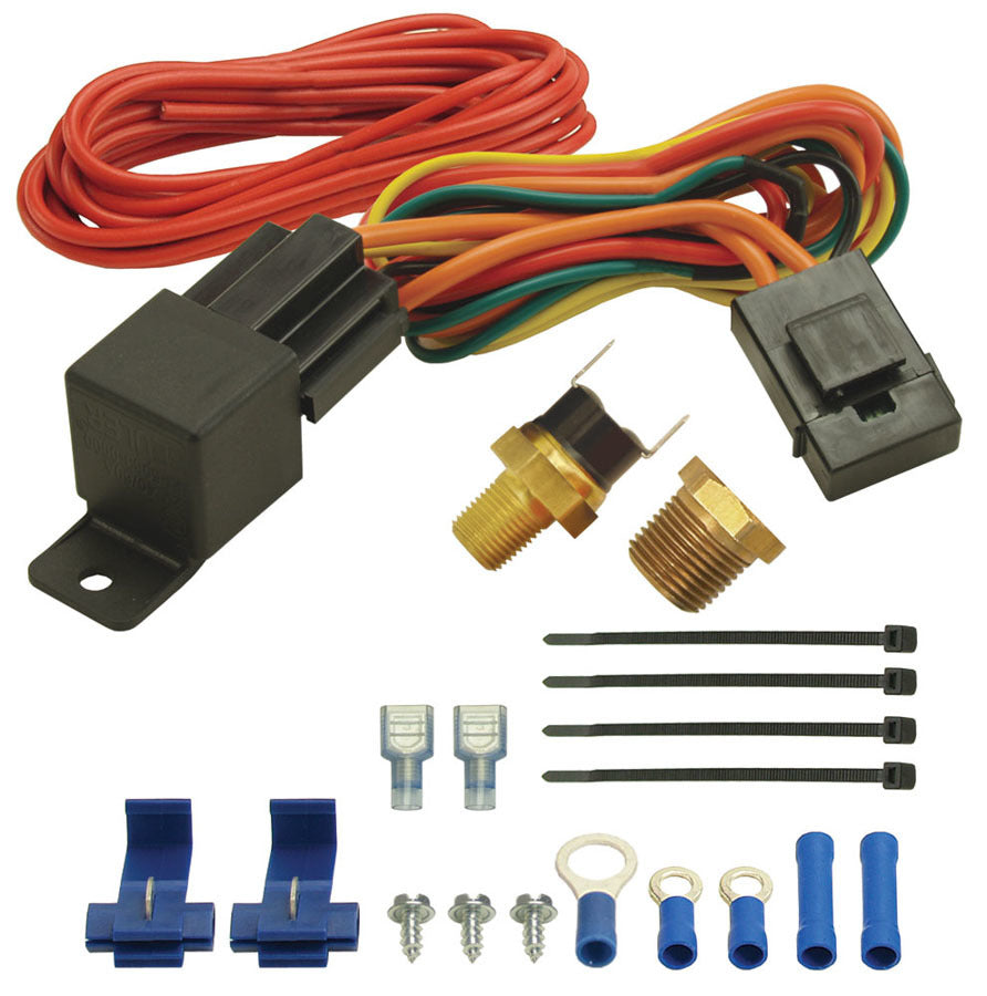 DERALE 16721 Fan Switch Thermostat Kit with 190°F On, 175°F Off, 1/8 Inch NPT Temperature Sensor, 3/8 Inch NPT Bushing, and 25 Amp Relay