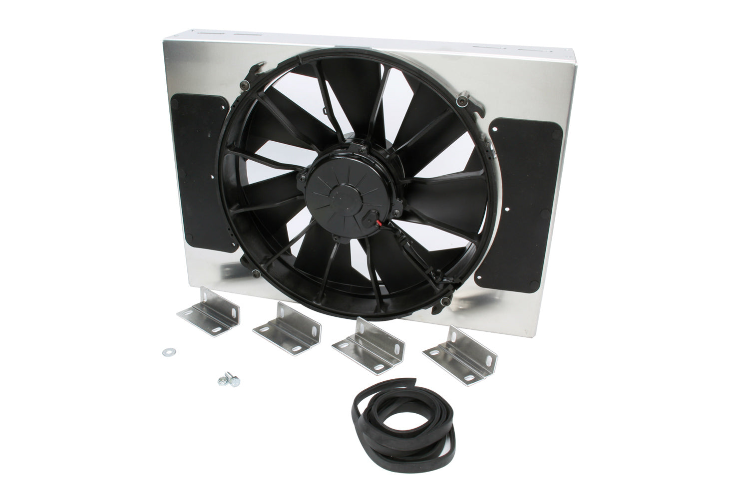 Derale 16814 Rad Fan with Aluminum Shroud Assembly, 12 Inch Puller Fan, 2000 CFM, 12V, Curved Blade