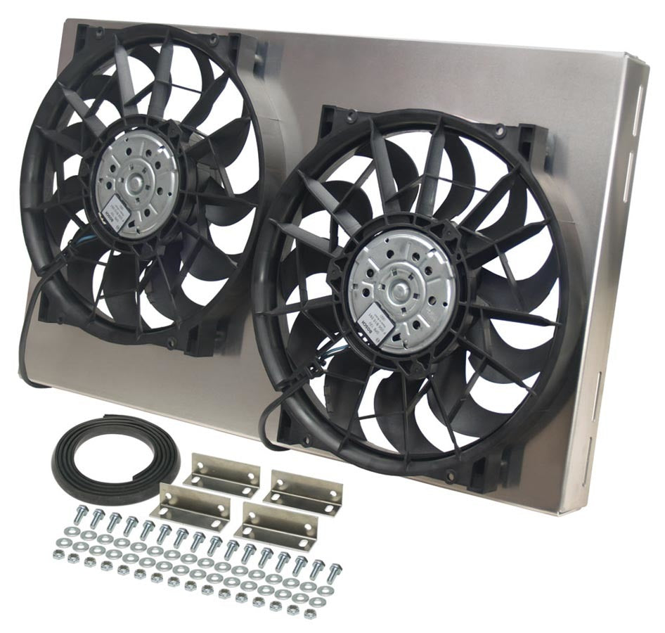 Derale 16825 Dual Radiator Fan with Aluminum Shroud Assembly, 12V, 12-Inch Dual Puller Fans, 4000 CFM