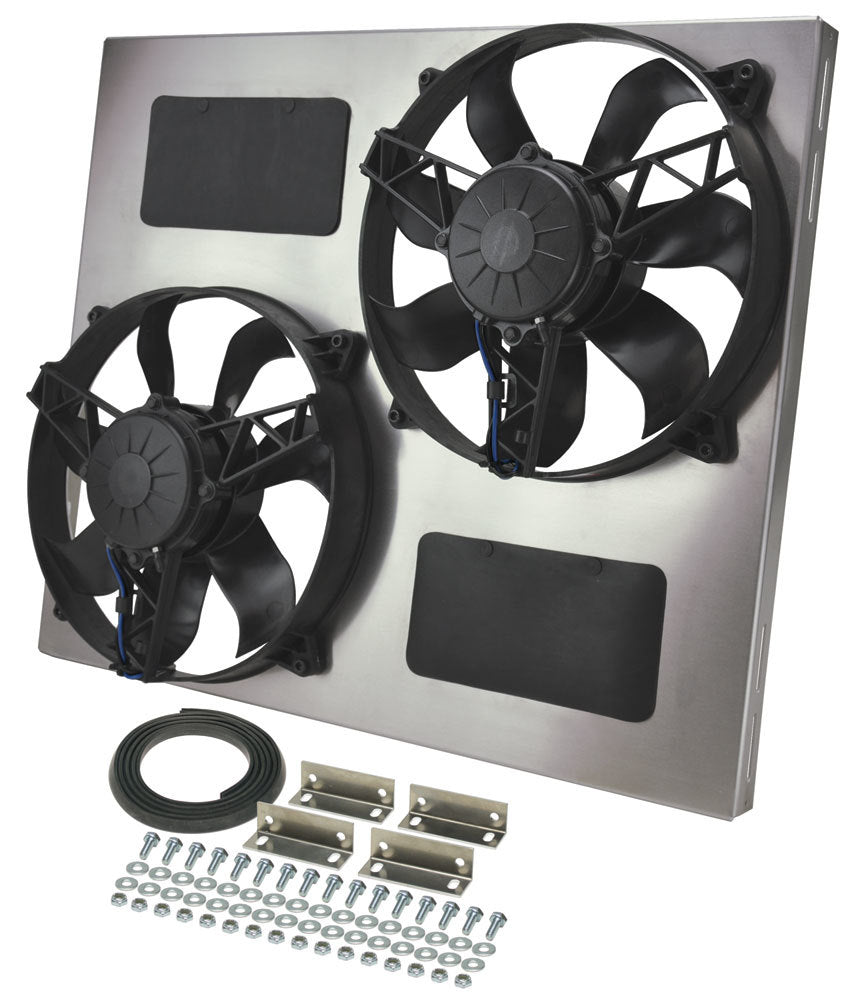 Derale 16835 Dual Radiator Fan with Aluminum Shroud Assembly, 12V, 12-Inch Dual Puller Fans, 3750 CFM