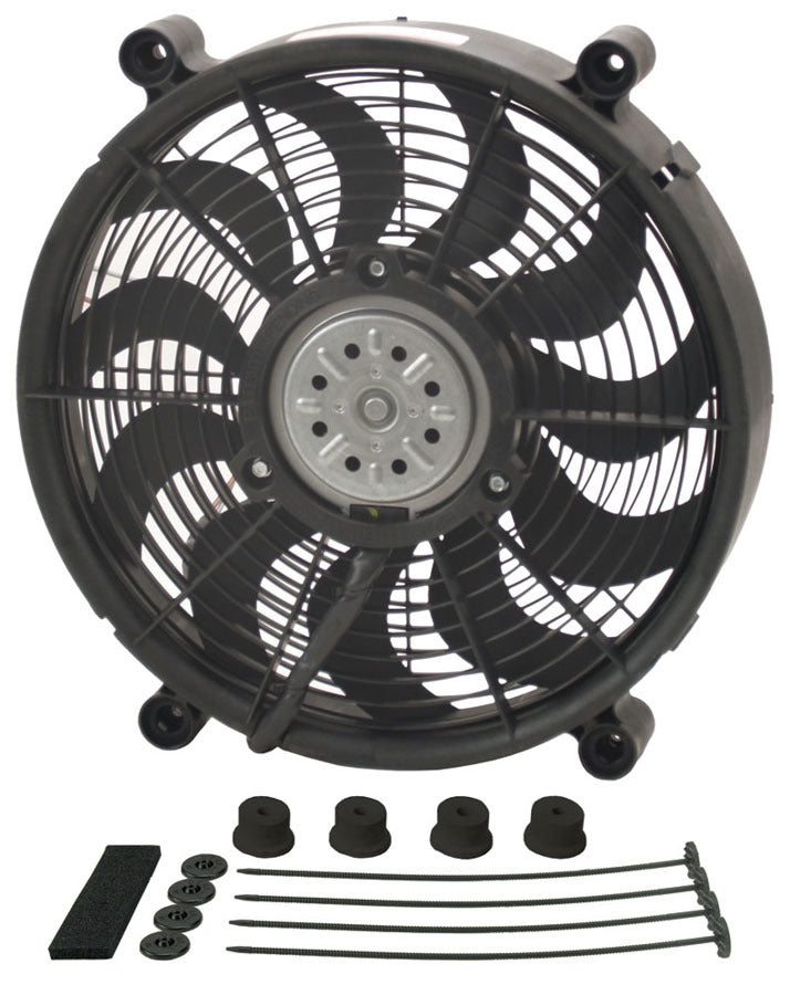 Derale 18214 14-Inch High Output Electric Cooling Fan Kit with Curved Blades and 2100 CFM for Automotive Cooling