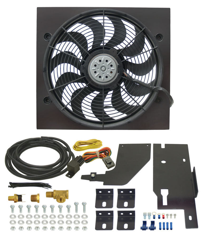 Derale 20161 Electric Cooling Fan Kit for Jeep Wrangler YJ and TJ, 17-Inch Puller Fan, 2400 CFM, 12V, Curved Blade, Steel Shroud