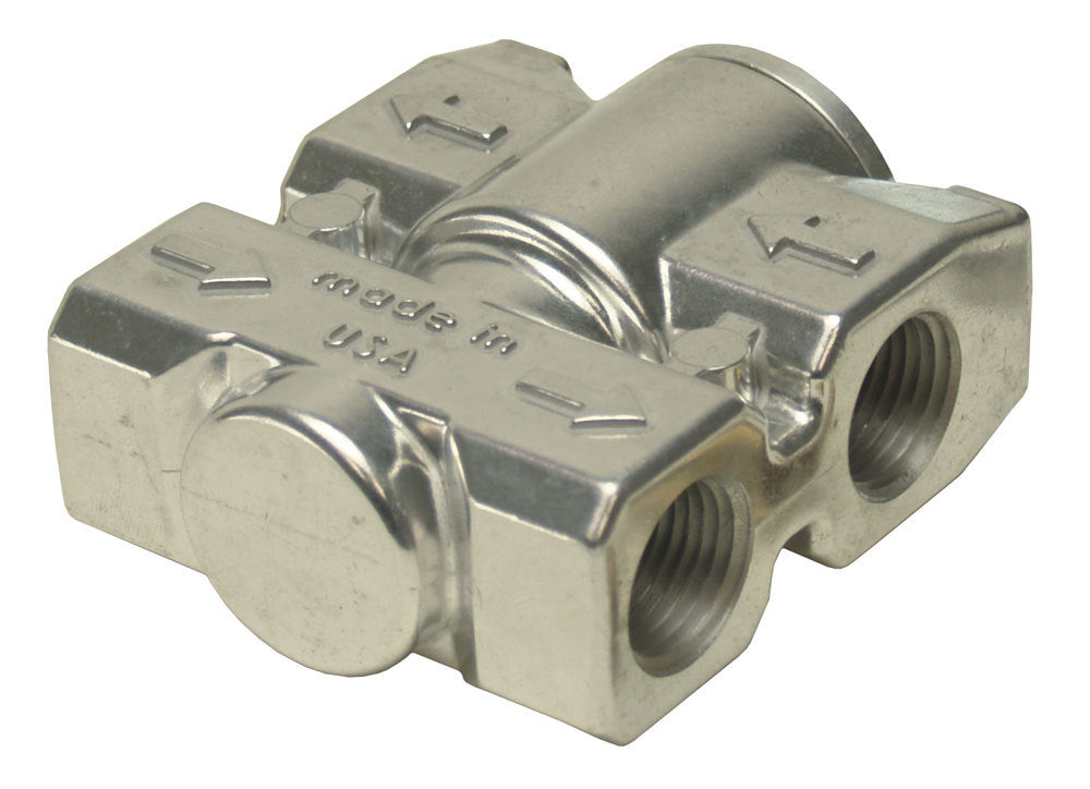 Derale Fluid Control Thermostat with Dual 3/8 Inch NPT Inlets and Outlets, Aluminum Polished Finish, Part Number 25011