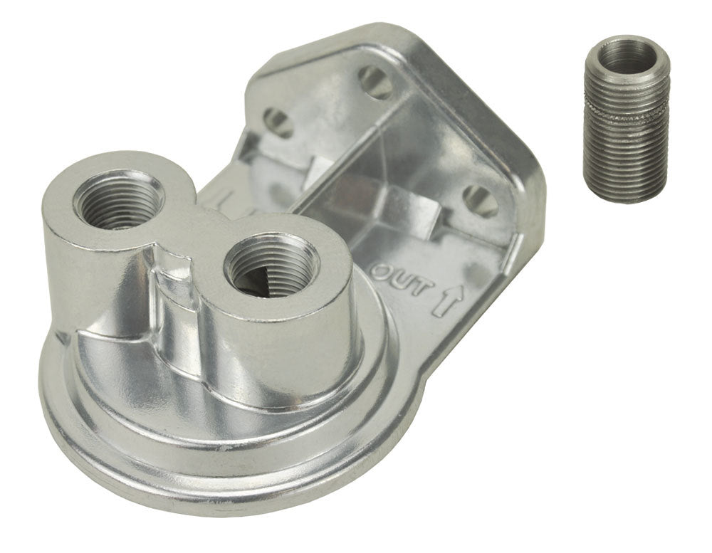 Derale 25044 Remote Oil Filter Mount with Ports Up, 1/4 Inch NPT Female, 3/4-16 Inch Center Thread, Aluminum Polished Finish