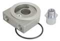Derale 25772 Low Profile Sandwich Adapter with Pressure Relief, 22 mm x 1.5 Center Thread, 3/8 in NPT Female Inlet and Outlet, Aluminum Natural Finish