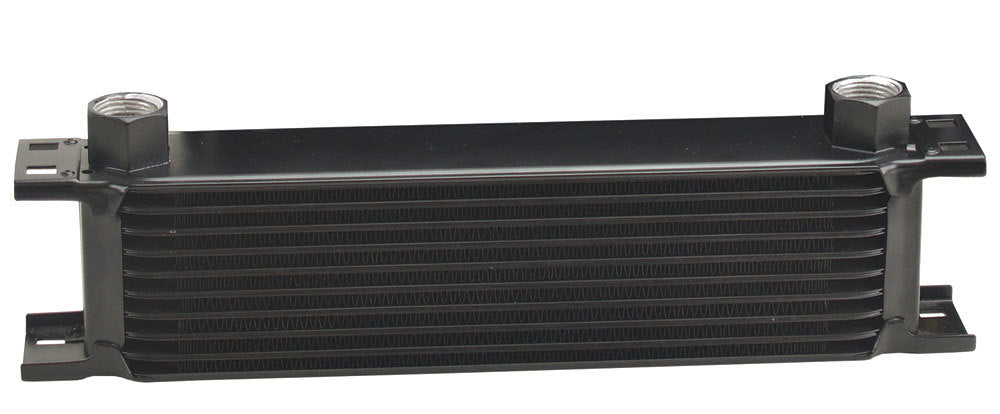 Derale 51078 Stack Plate Cooler 13 x 3.56 x 2 Inches with 10 AN Female O-Ring Inlets and Outlets, Black Powder Coat Aluminum