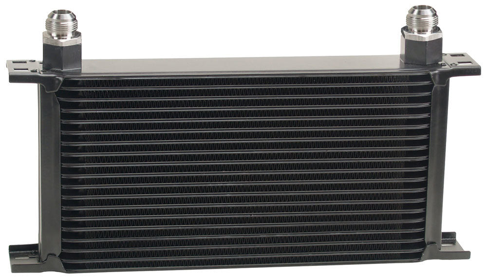 Derale 51910 19-Row Stack Plate Oil Cooler with 10AN Female O-Ring Inlet and Outlet, Aluminum, Black Powder Coat