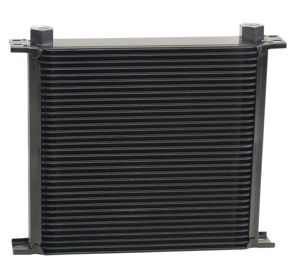 Derale 53478 Stack Plate 34 Row Cooler Core with 10 AN O-Ring Inlet and Outlet, Aluminum, Black Powder Coat, 13 x 10.875 x 2 inches
