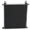 Derale 54010 Stack Plate Oil Cooler, 13 x 13.875 Inches, Plate Type, Black Powder Coat Finish, 10 AN Female O-Ring Inlet and Outlet, Aluminum Construction