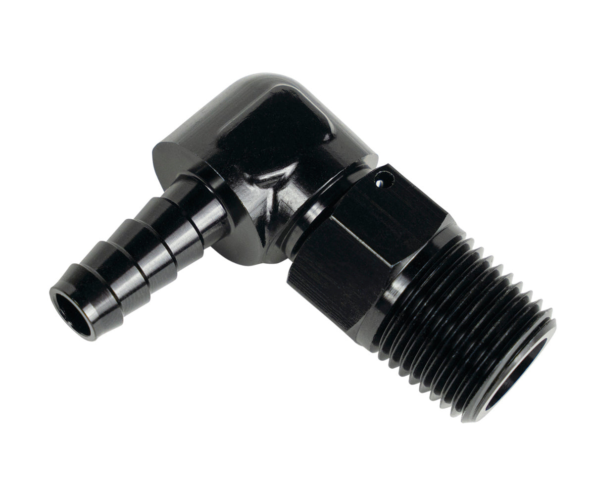 Derale 59406 90 Degree Fitting for 7/8-14 in NPT Male to 3/8 Inch Hose Barb, Aluminum Black Anodized