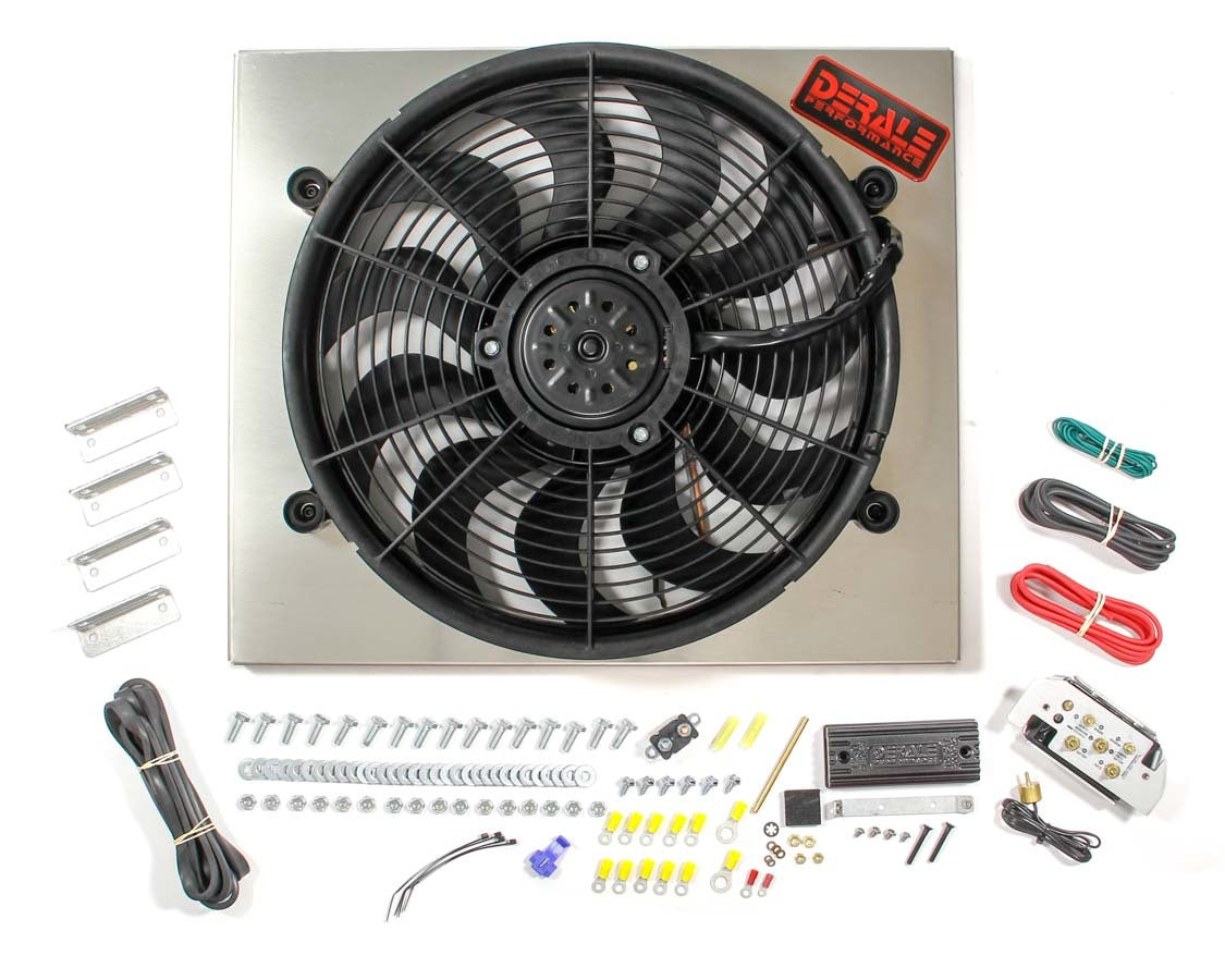 Derale PWM Single Radiator Fan Assembly with Aluminum Shroud, 17-Inch Puller Fan, 2400 CFM, 12V, Curved Blade