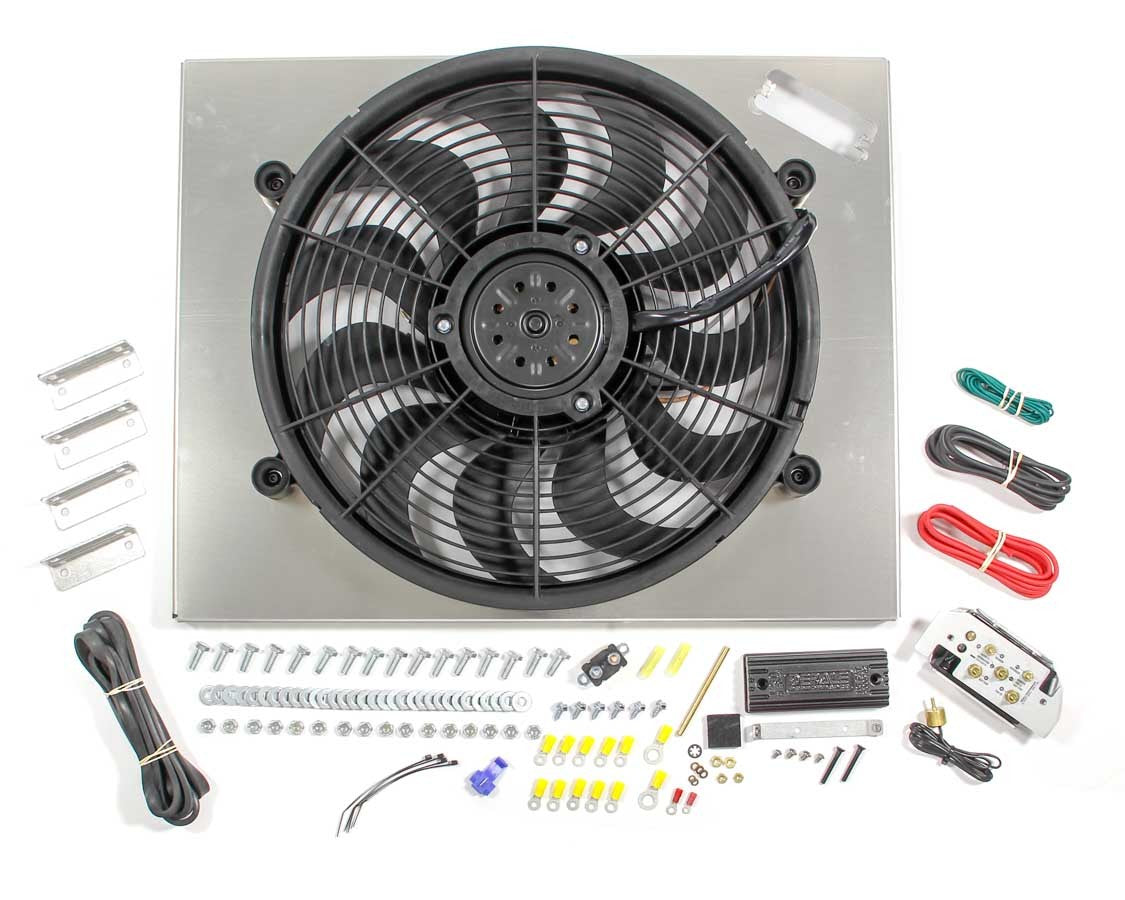 Derale PWM Single Radiator Fan with Aluminum Shroud Assembly, 17 Inch Pulled Fan, 2400 CFM, 12V, Curved Blade