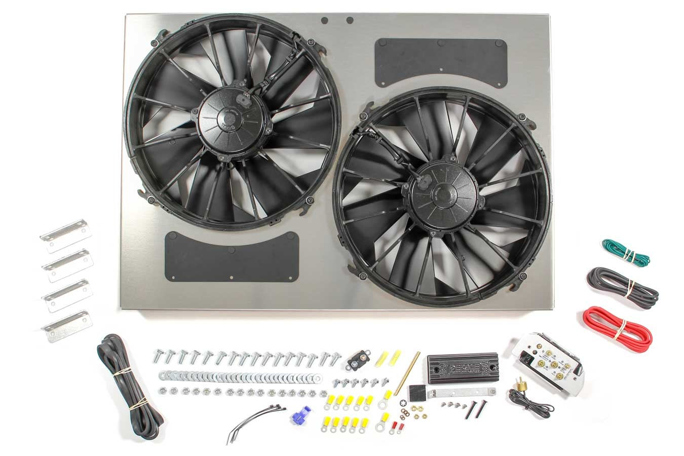DERALE PWM Dual Radiator Fan Assembly with Aluminum Shroud, 12V, 12-Inch Dual Puller Fans, 4000 CFM