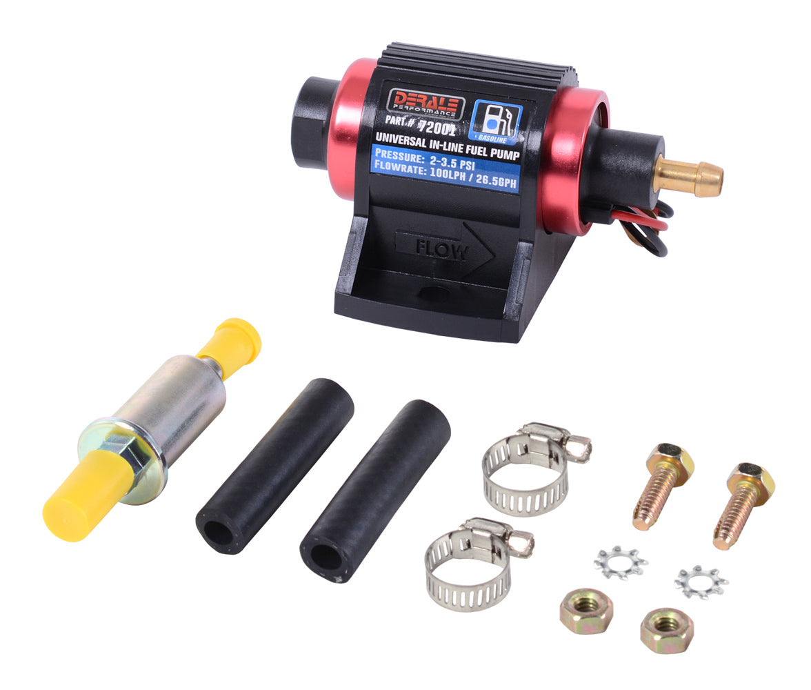 Derale 72001 In-Line Fuel Pump 26 GPH at 3.5 PSI for Gasoline Engines