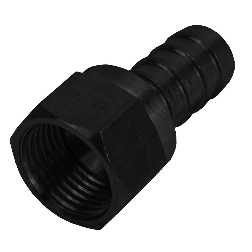 Derale 98202 -8AN Female Swivel to 1/2 Inch Hose Barb Fitting in Black Anodized Aluminum