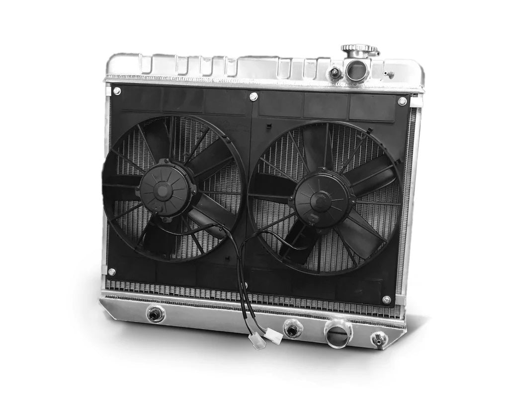 Dewitts Radiator Part Number 32-6139010A for Chevrolet Nova 1962-1974 with Dual Fans and Aluminum Construction