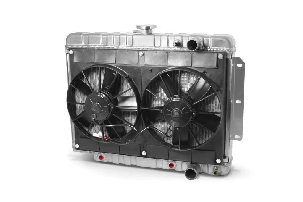 Dewitts Radiator 32-6139014A with Dual Fans for GM B-Body 1959-1964 Automatic Transmission, Aluminum, Natural Finish