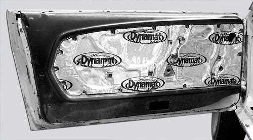 DYNAMAT XFO M1 D2 Sound Barrier for Ford Mustang 1967-68 Door Kit, Aluminum and Rubber, Silver and Black Finish