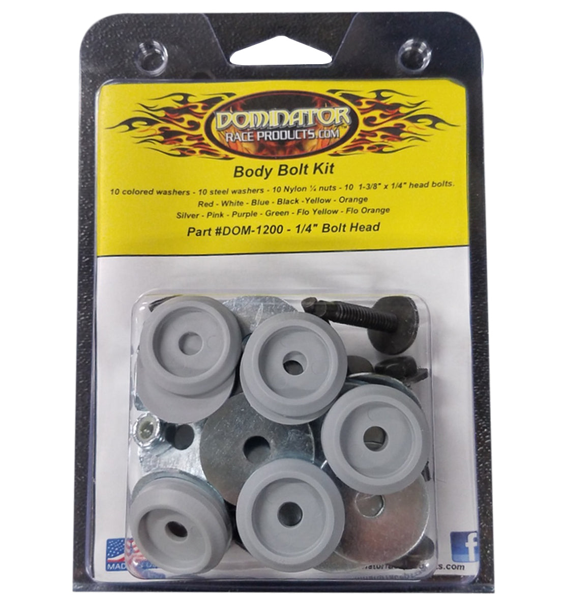 Dominator Race Products DOM-1200-B-GRY Body Bolt Kit with Gray Hex Head, 1/4-20 Thread, 1.375 Inch Length, Pack of 10