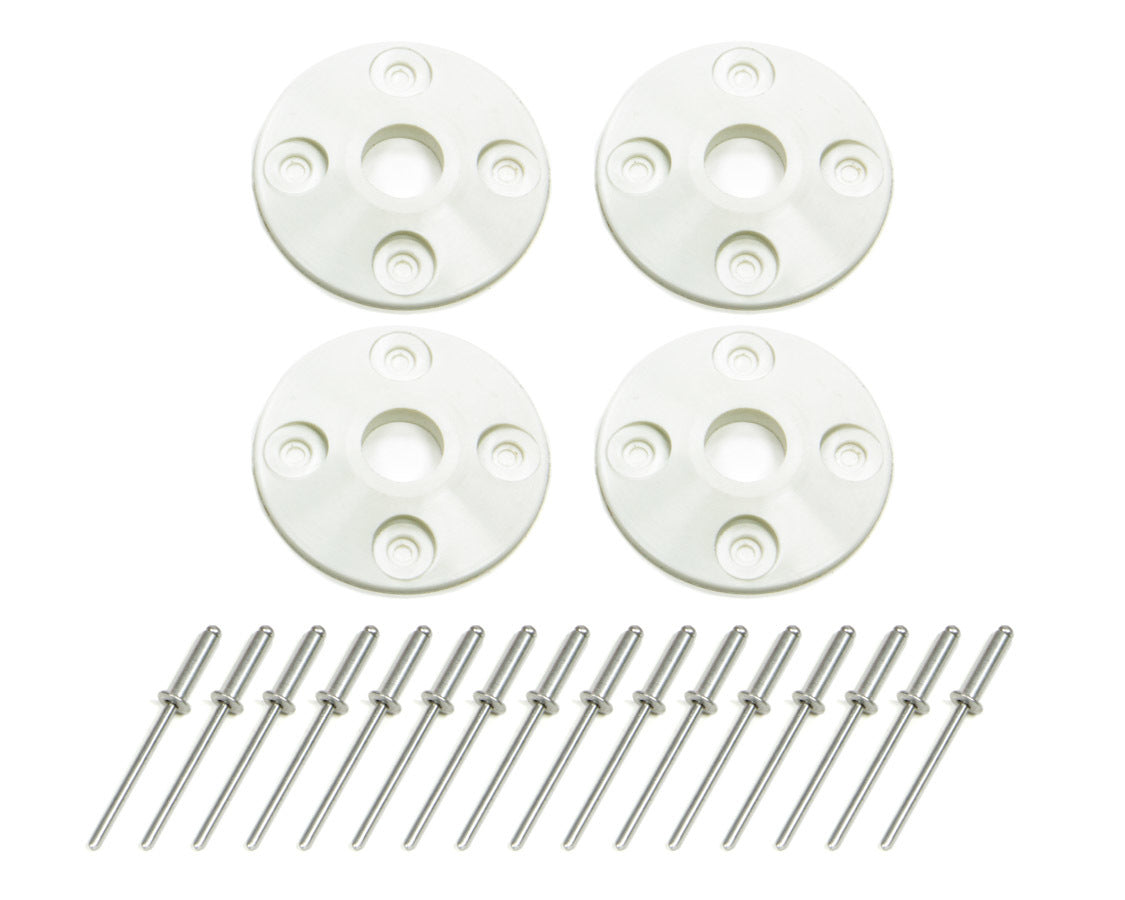 Dominator Race Products DOM-1202-WH Plastic Scuff Plate Set of 4, 1.5 Inch Outer Diameter, 0.5 Inch Inner Diameter, White Finish