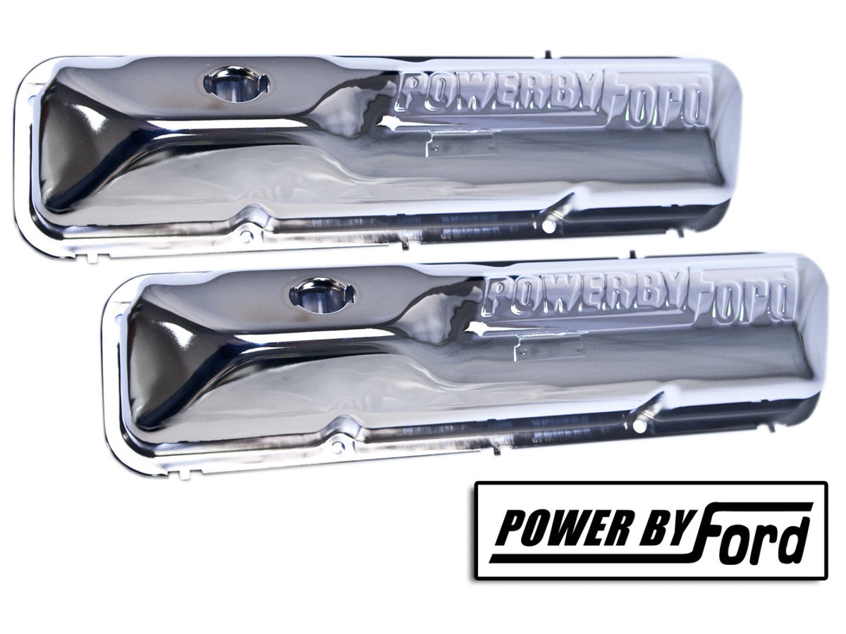 Drake Automotive Group C6OZ-6A582-C Valve Cover for Ford FE-Series Engines, Chrome Finish, Stock Height, Steel Pair