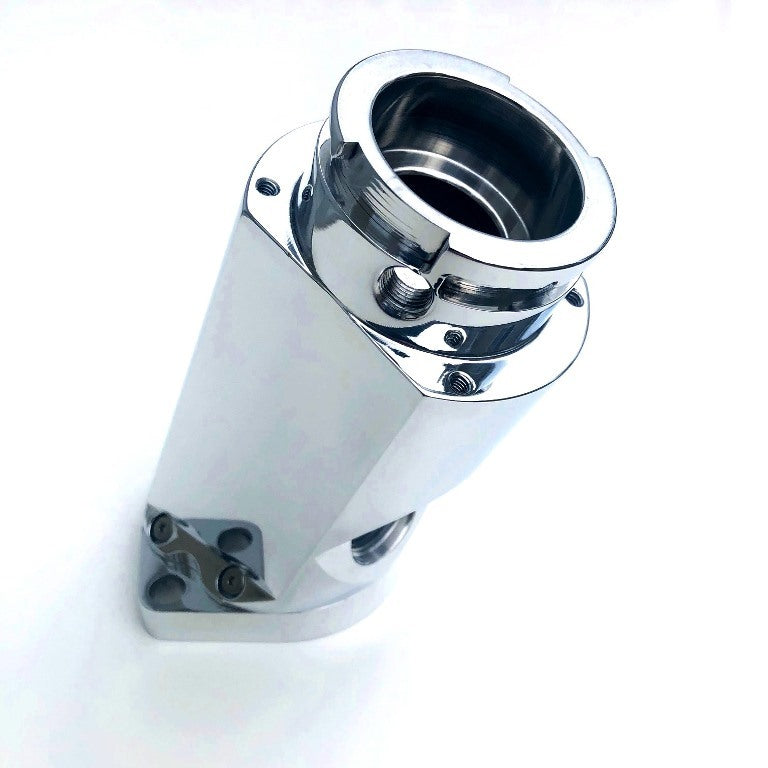 Drag Race Solutions Billet Water Filler Neck 45 Degree 12 AN Female O-Ring Aluminum Polished