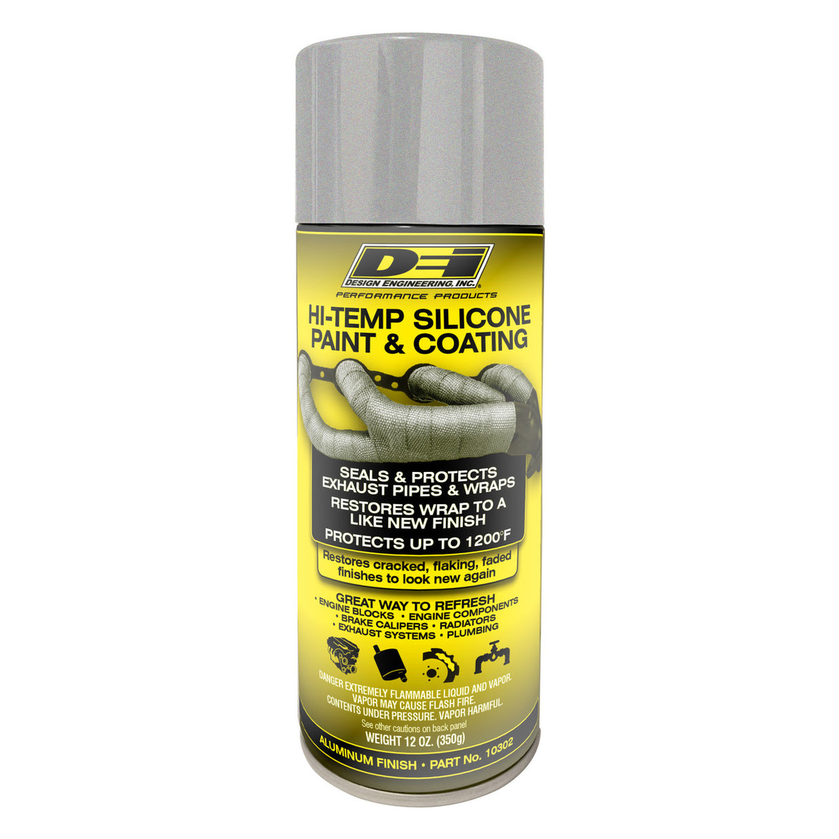 Design Engineering Alum.HT Silicone Coating, High Temperature Silver Aerosol 12 oz