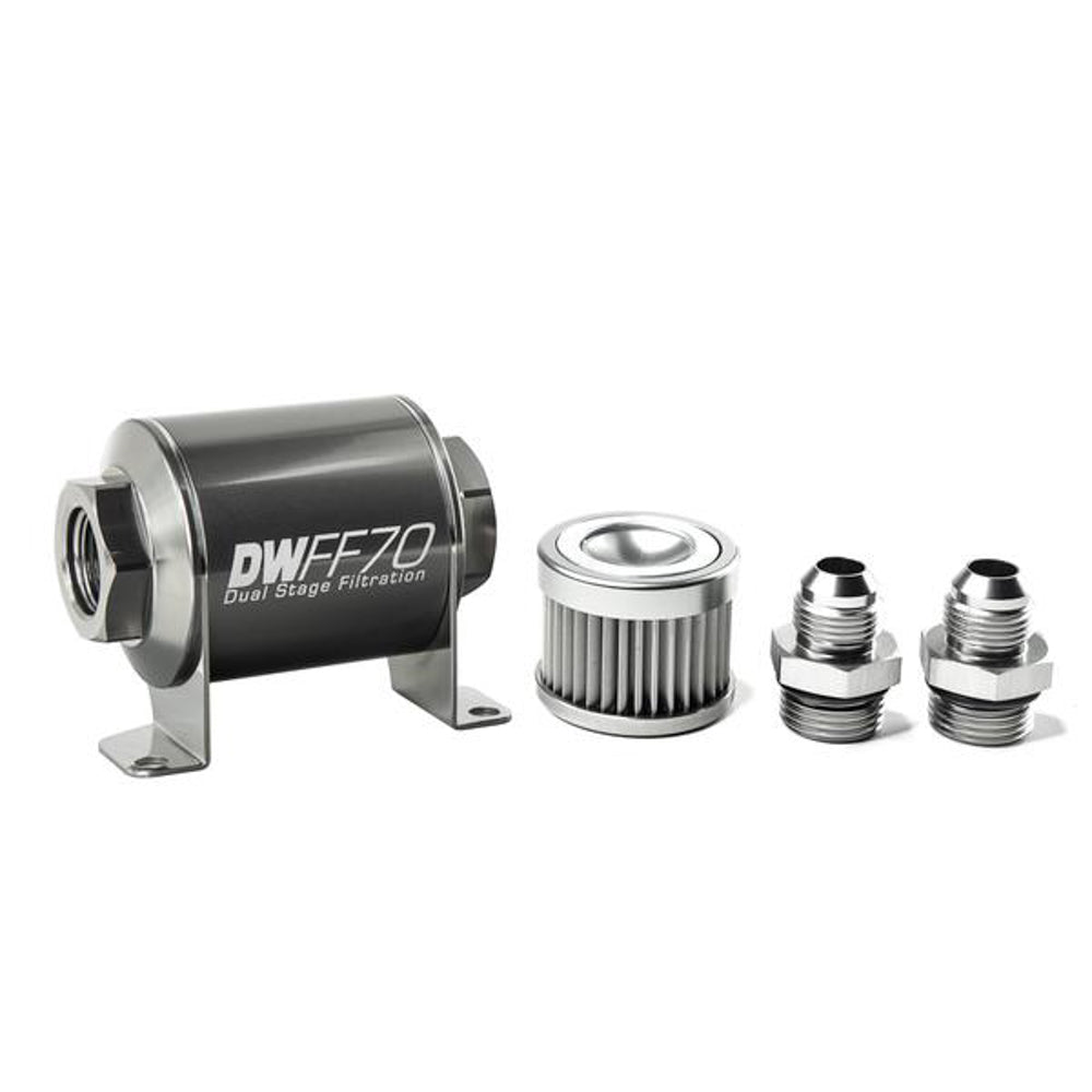 DeatschWerks 8-03-070-010K-8 In-Line Fuel Filter Kit with 10 Micron Stainless Element and 8 AN Male Fittings