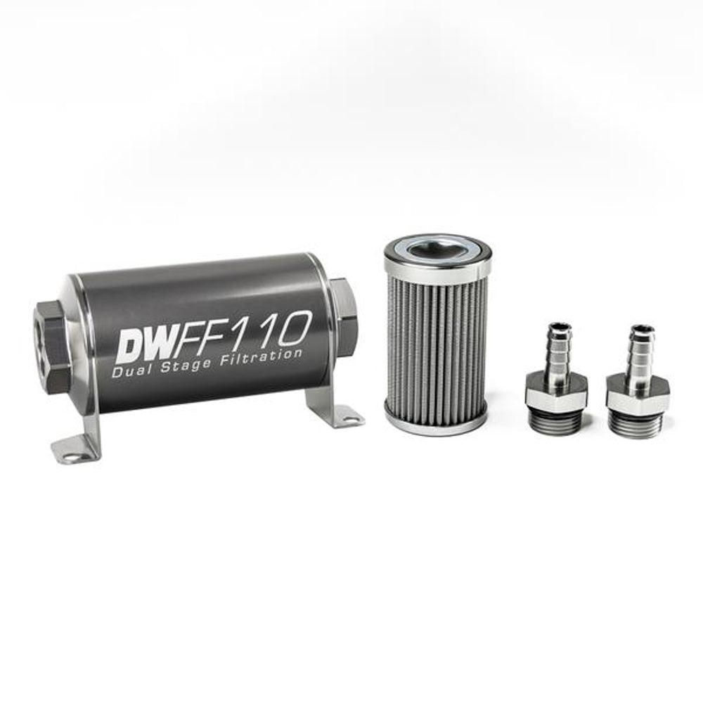 DeatschWerks 8-03-110-100K-38 In-Line Fuel Filter Kit with 3/8 Inch Hose Barb Fittings and 100 Micron Stainless Element