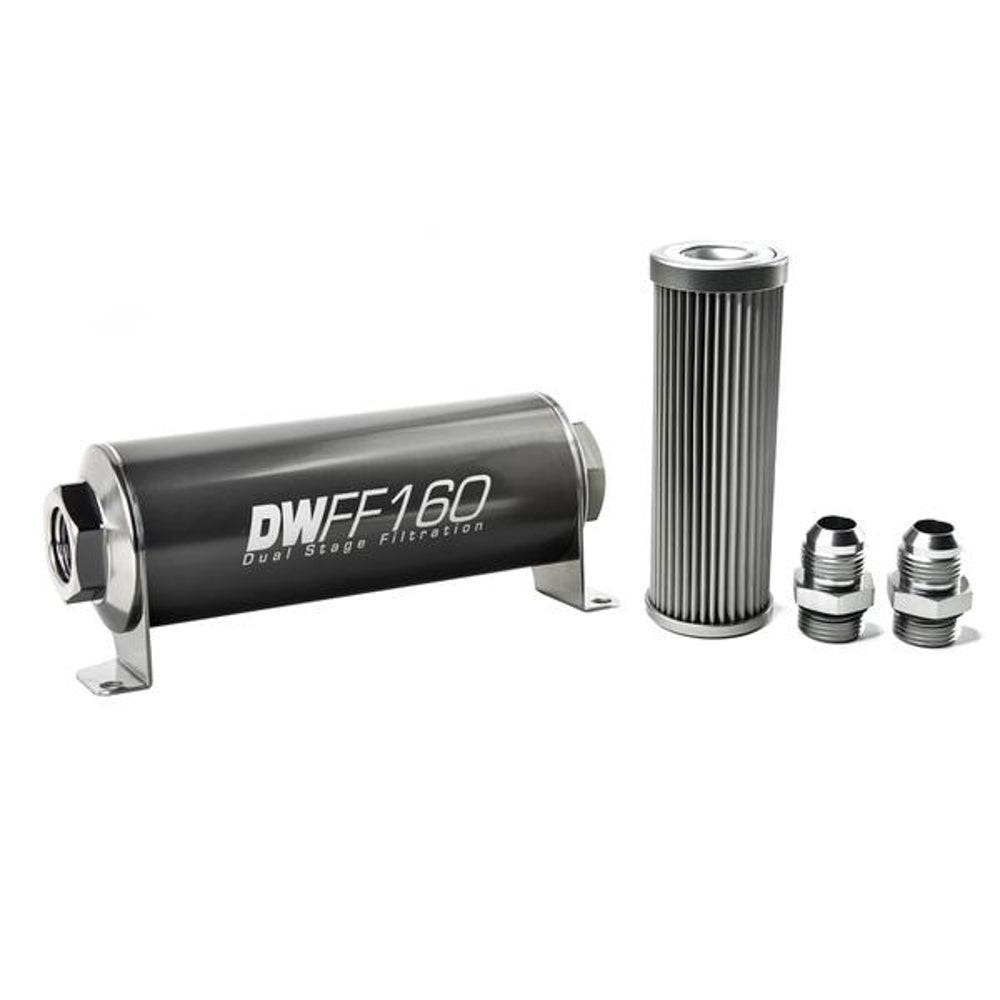 DeatschWerks DWK8-03-160-010K-10 In-Line Fuel Filter Kit with 10 Micron Stainless Element and 10 AN Male Fittings