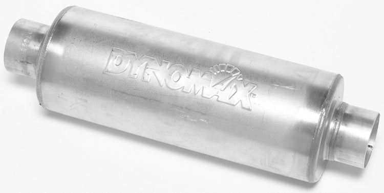 DYNOMAX Race Magnum Muffler 17225 Stainless Steel, 4-inch Center Inlet and Outlet, 16 x 6-inch Round Body, 21-inch Length